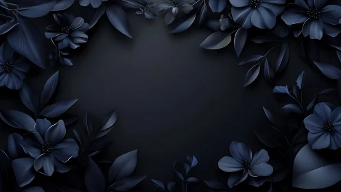 Deep Blue Floral Frame Creates Elegant Dark Background.