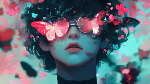 Butterfly dreamer with glowing neon skies and soft wonder.