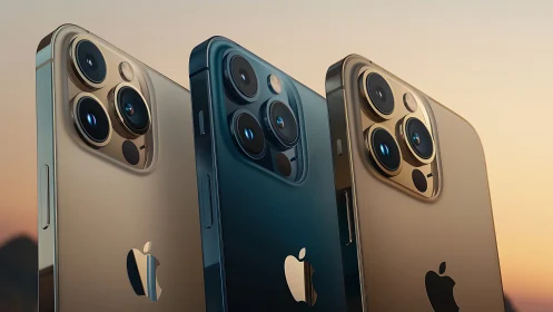 Premium Smartphone Triple Camera Systems Rendered Against Golden Hour.