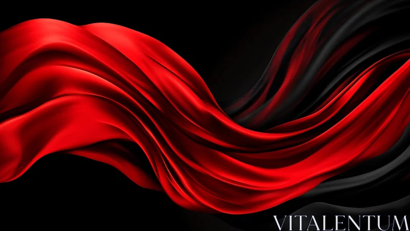Flowing Red and Black Silk Fabric in Abstract Digital Art Style.
