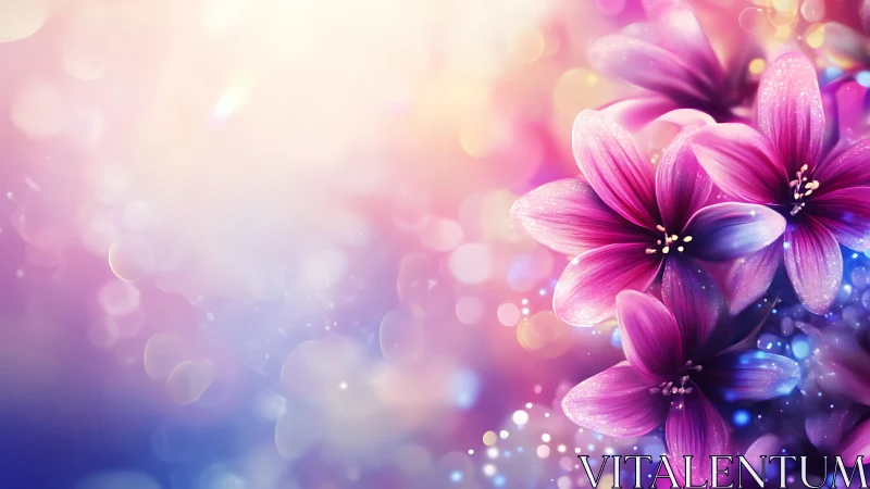 Magenta Flowers with Luminous Particle Effects and Bokeh