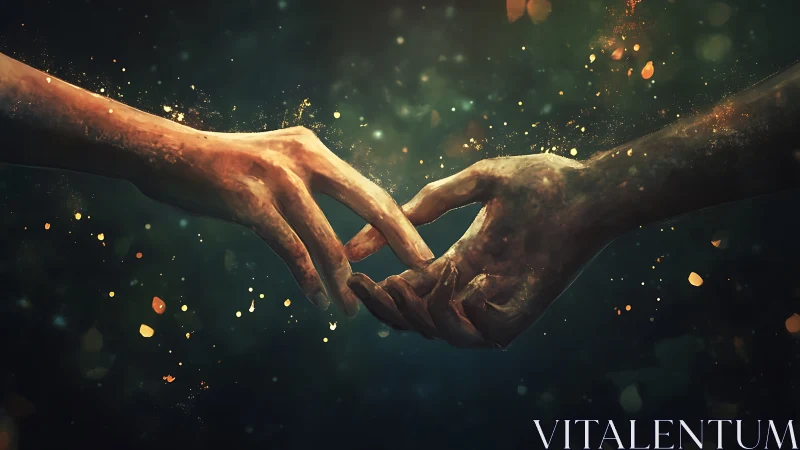 Two Hands Connect in Luminous Particle Embrace