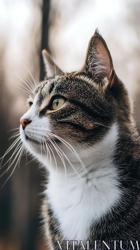 Tabby-White Cat Portrait: Sharp Focus Study in Natural Daylight.