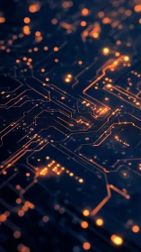 Glowing circuit network with orange data pathways.