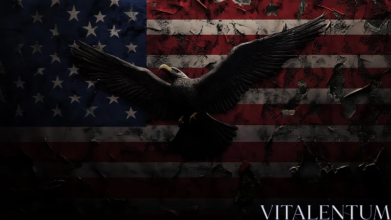 Textured eagle relief spreads wings over distressed US flag