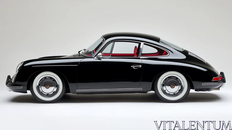 Glossy black classic coupe stands in a clean studio setting