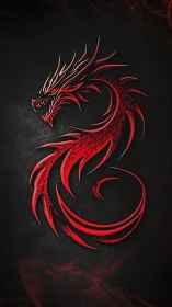 Crimson tribal dragon emblem on textured obsidian ground.