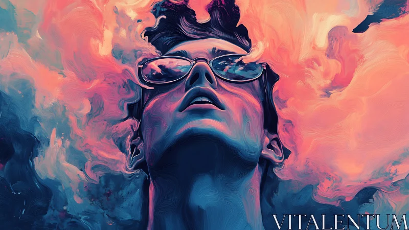 Dream-lit gaze dissolves into neon clouds of imagination.