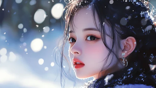 Digital portrait shows young woman in snowy outdoor scene