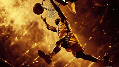 Explosive basketball dunk captures high-flying game intensity