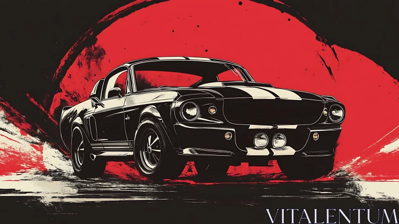 Classic muscle car rendered in high-contrast graphic noir style