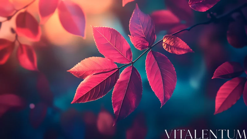 Macro close-up of pink foliage with teal bokeh background glow