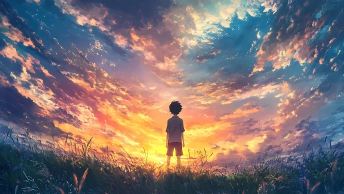 Backlit child silhouette studies luminous, high-contrast sunset sky