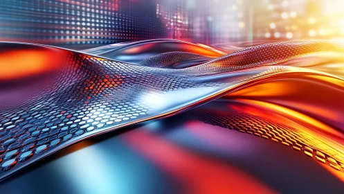 Glowing metallic waves flowing through a soft digital dream.