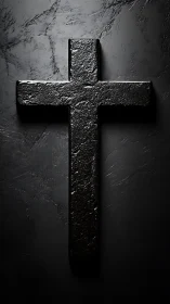 Textured black stone cross on matte dark slate background