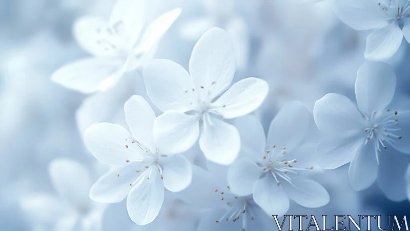 Delicate White Flowers in Soft Blue Atmosphere.