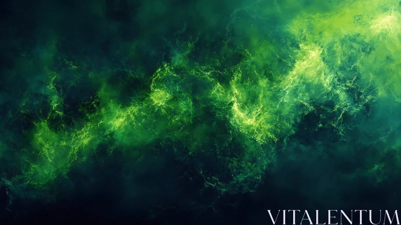 Digital painting of luminous green nebular energy stream composition.