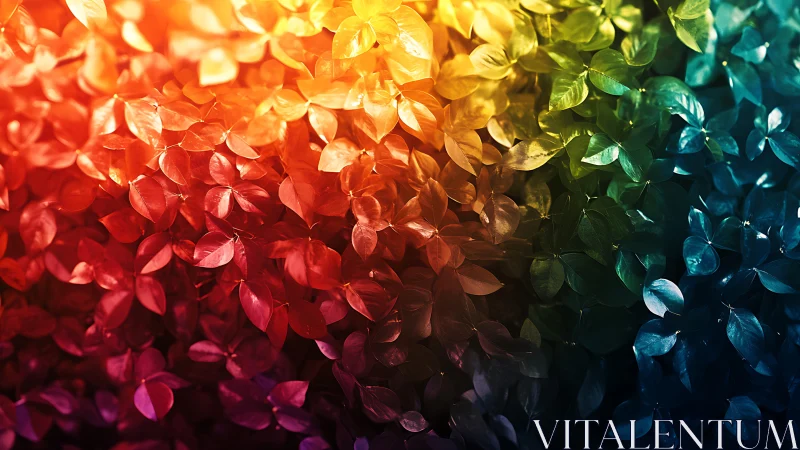 Prismatic leaf tapestry glowing in cascading rainbow light.