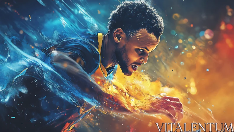 Digital portrait of a basketball player in motion blur effect.
