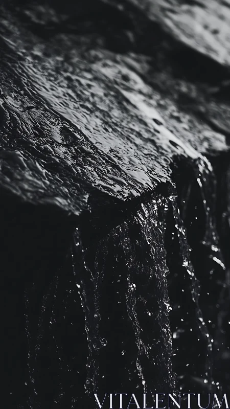 Midnight cascade murmuring over glistening stone edges.