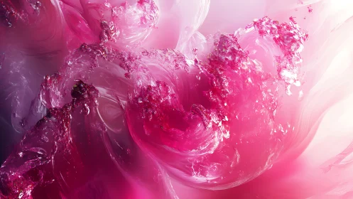 Crystalline rose currents collide in a swirling neon bloom