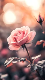 Blush-tinted Rose Steals the Spotlight Against a Dreamy Golden Blur