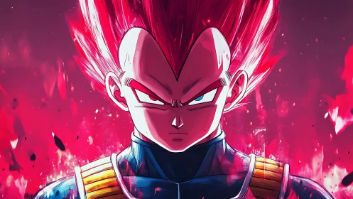 Intense anime warrior portrait with crimson energy aura field