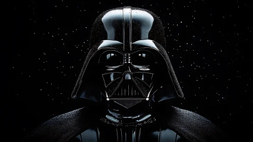 Dark armored helmet portrait with glossy reflective lighting.