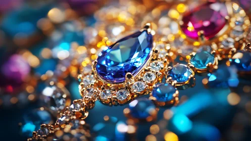 Luminous blue gemstone necklace sparkling in warm golden light.