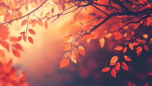 Autumn foliage rendered with shallow depth of field and warm bokeh