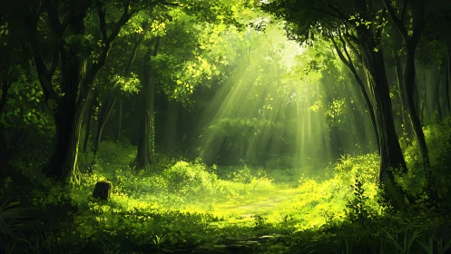 Luminous Forest Canopy Pathway with Volumetric Godlight and Radiant Understorey.