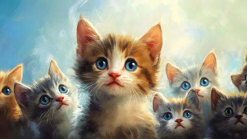 Kittens with Blue Eyes in Warm Light Tones.