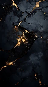 Volcanic basalt fractures with molten gold illuminated seams