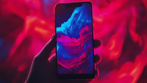 Neon Abstract Phone Display With Vibrant Colors.