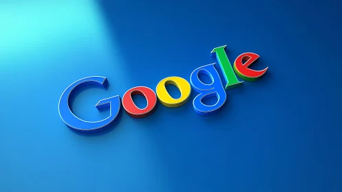 Google Logo. 3D Rendered Multicolor Typography Against Blue.