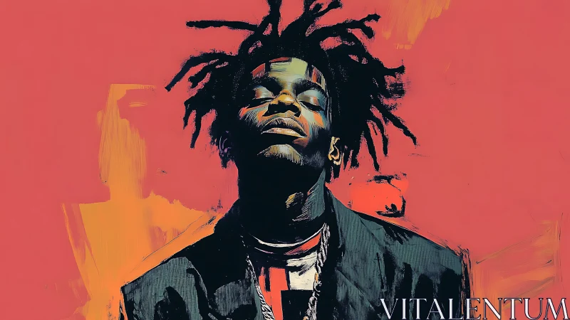 Confident portrait radiates bold energy on vivid coral backdrop