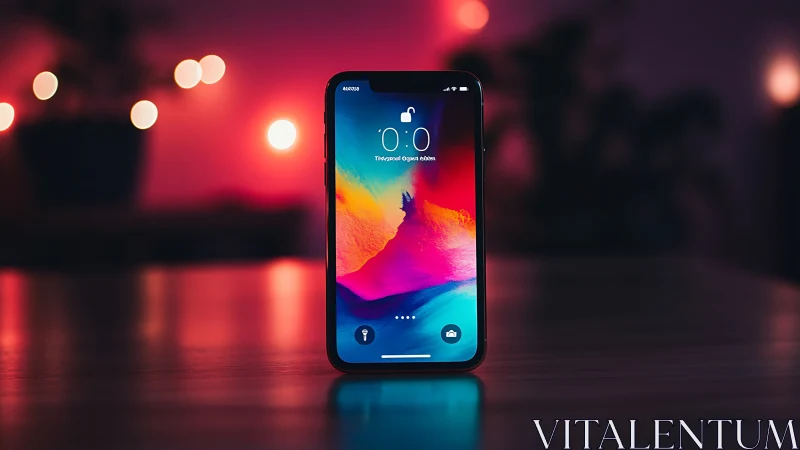 Smartphone displaying dynamic gradient lock screen with time and notification icons.