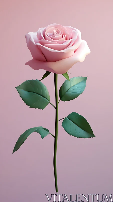 Soft pink 3D rose stem on smooth gradient backdrop.