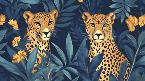 Twin Cheetahs in Nocturnal Bloom: A Jeweled Wilderness.