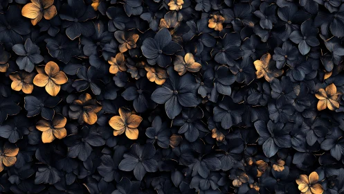 Dried Botanical Specimens: Golden-Toned Pressed Flowers Against Deep Navy Background