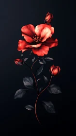 Illuminated Botanical Study: Crimson Rose Against Darkened Space.