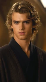 Storm-eyed apprentice weighs destiny in molten twilight glow