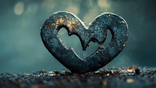 Corroded Metal Heart Form with Patinated Surface Texture.