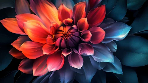Volumetric Dahlia with Radial Gradient Illumination and Chromatic Transition