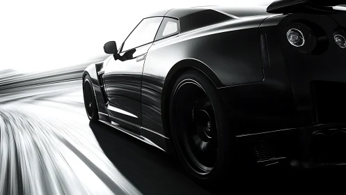 Black supercar in high-speed motion with dynamic motion blur.