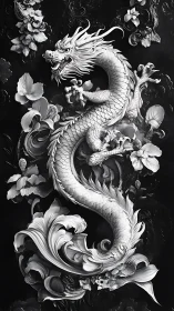 Monochrome Eastern dragon relief entwined with sculpted florals