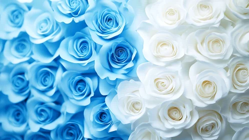Blue and White Roses Bouquet in Full Bloom.