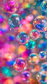 Soap bubbles float against defocused multicolored lights