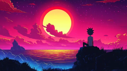 Glowing cosmic sunset invites a quiet moment of reflection