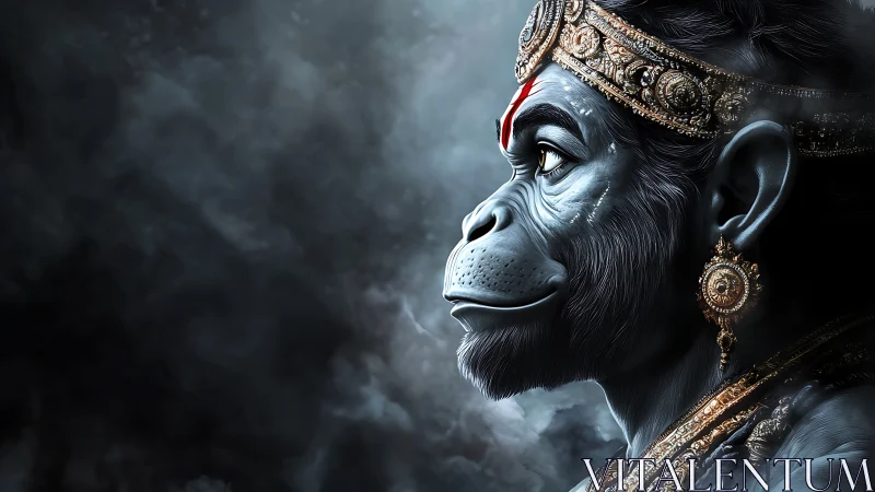 Stormlit simian deity in jeweled crown of silent resolve.
